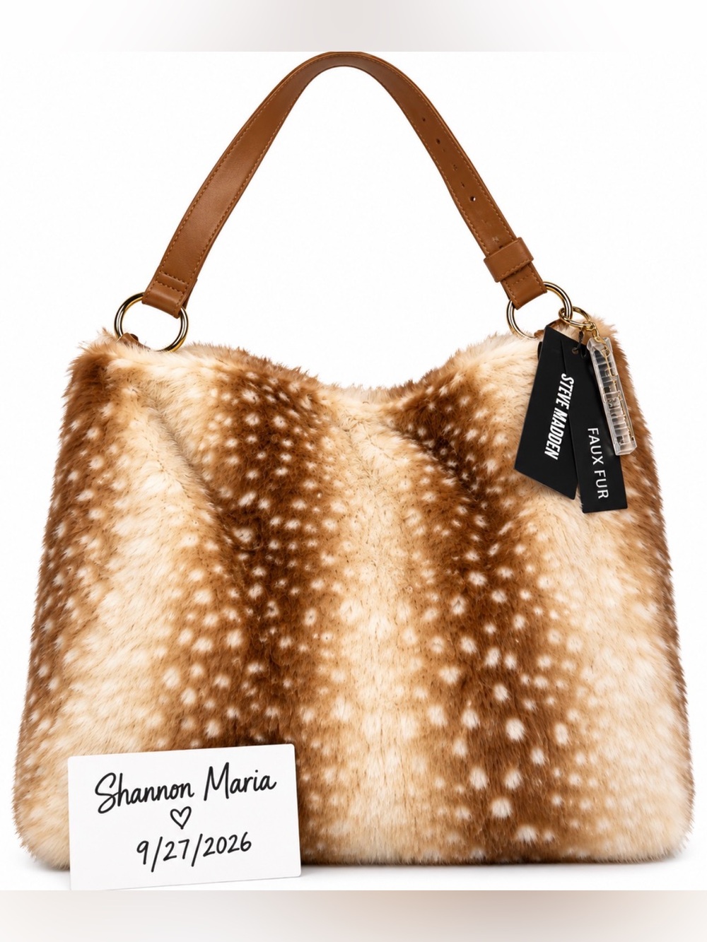 NWT Viral Steve Madden Faux Fur Deer Fawn Print Hobo Shoulder Bag
